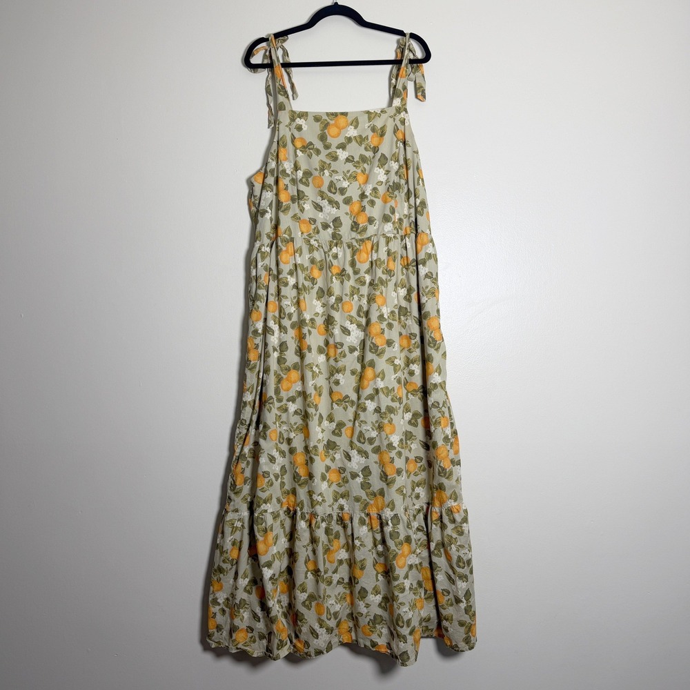 Dip Womens Cotton Maxi Dress 2X Green Orange Smocked Tiered Cottagecore Summer